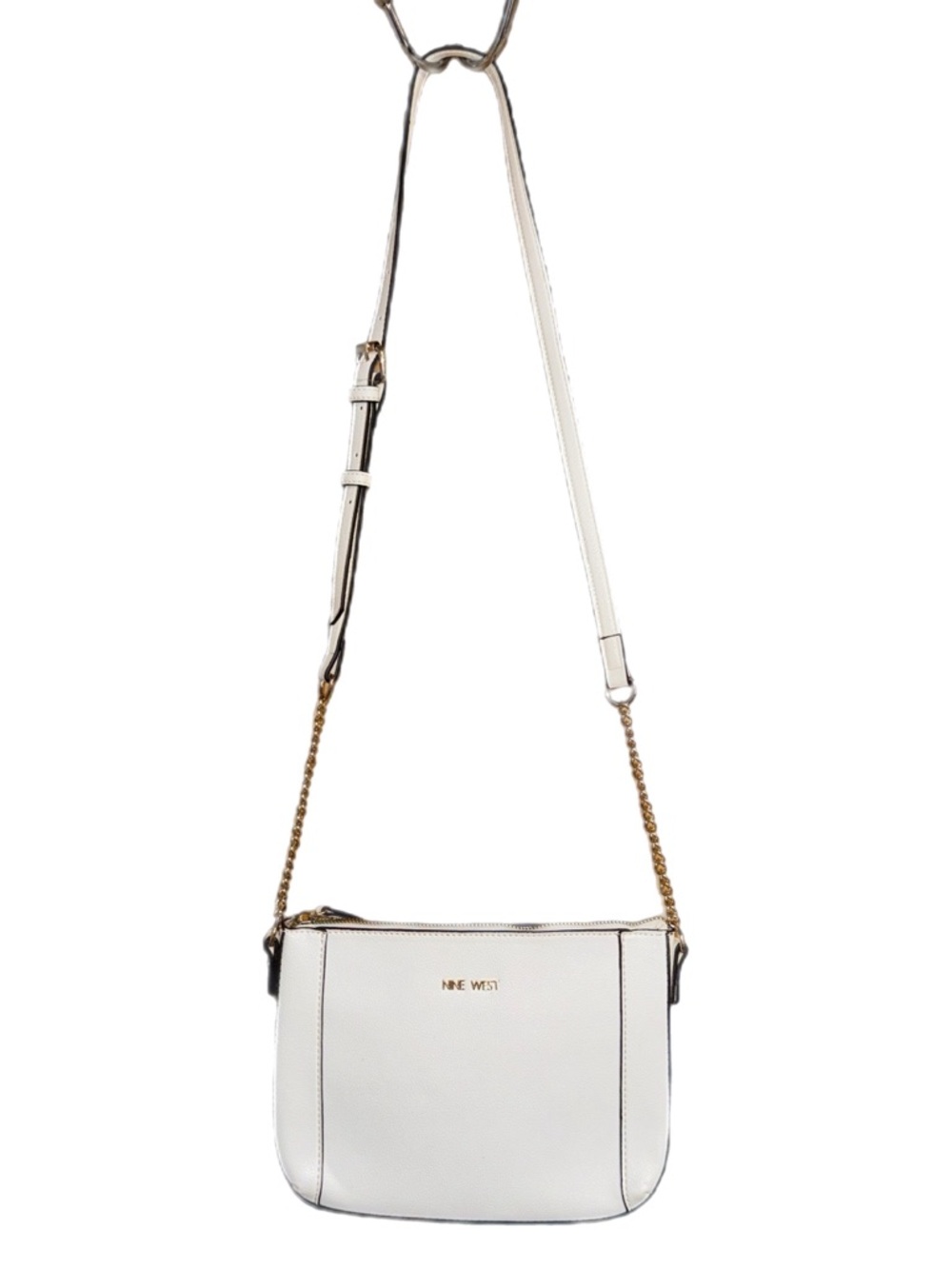 Nine West - White Crossbody Bag - Gold Chain Strap - Minimalist Leather Purse